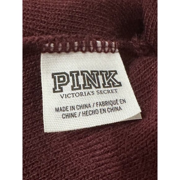 PINK Victoria's Secret Beanie Pom Pom Hat Knit Cap Burgundy & White One Size - Picture 6 of 6